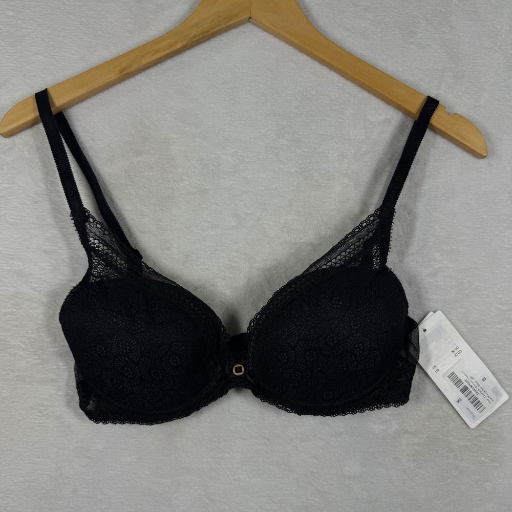 Chantelle‎ Festive Lace Plunge Bra Black 30DD Underwire Padded C36820 New
